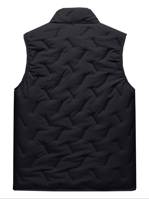 Men's Solid Zip Up Thermal Lined Funnel Neck Gilet, Regular Fit Casual Pocket Design Sleeveless Outerwear for Winter, Men's Clothes for Daily Wear