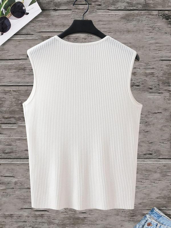 Men's Solid Notched Neck Knit Tank Top, Regular Fit Fashion Casual Sleeveless Knit Top for Summer, Men's Knitwear for Daily Wear