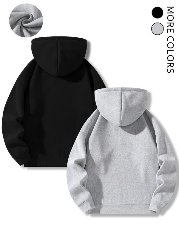 Men's Solid Color Drop Shoulder Zip Up Hoodie, Casual Loose Long Sleeve Hooded Sweatshirt for Fall & Winter, Men's Clothes for Daily Wear