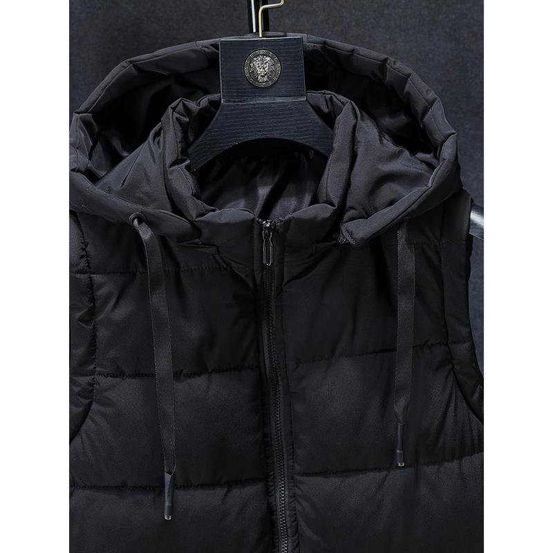 Men's Fashion Sleeveless Warm Hooded Vest Jacket Zipper Outdoor Winter Casual Vest Windproof Jacket