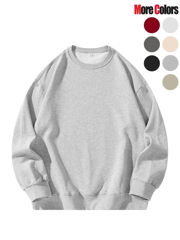 Men's Solid Color Crew Neck Sweatshirt, Loose Casual Fashion Long Sleeve Pullover for Fall & Winter, Men's Clothes for Daily Wear