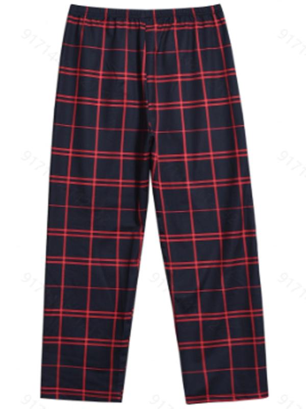 Men's Plaid Print Lounge Pants, Casual Comfy Breathable Trousers for Fall & Winter, Men's Sleepwear for Indoor Wear