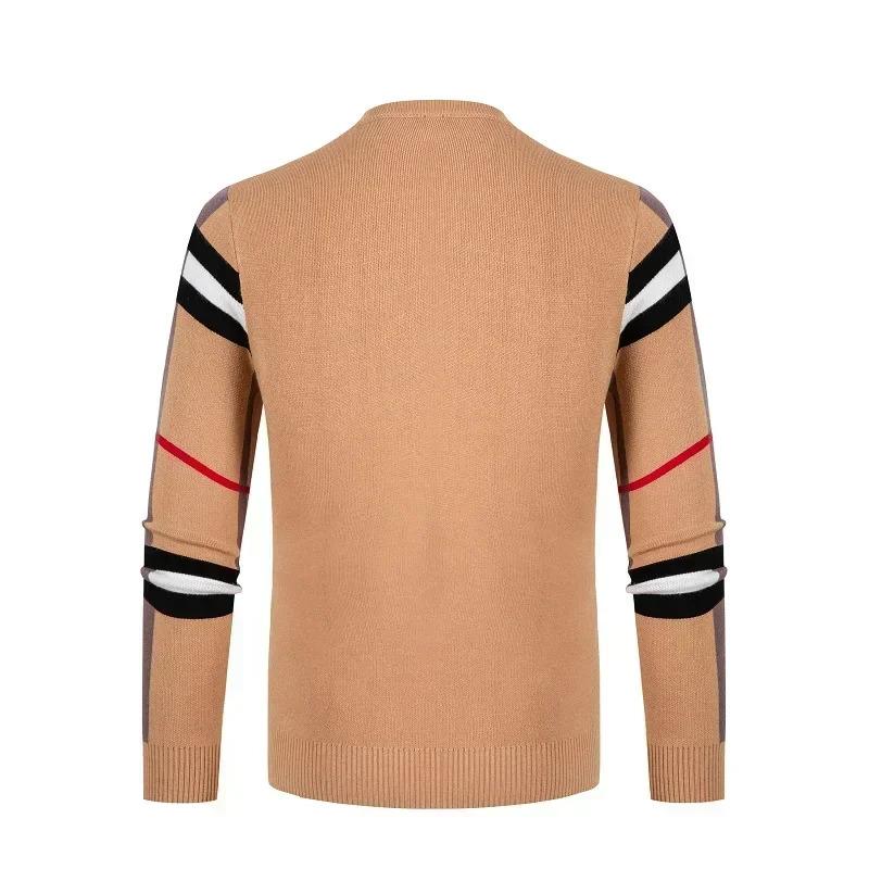 Men's Sweater Knitted Pullover Autumn Winter New Soft Warm Striped Checker Round Neck Sweater Casual Fashion Men Clothing