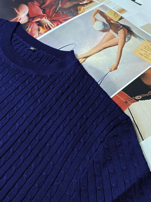 Men's Solid Textured Round Neck Sweater, Slim Casual Long Sleeve Crew Neck Jumper for Fall & Winter, Fashion Men's Knitwear for Daily Wear