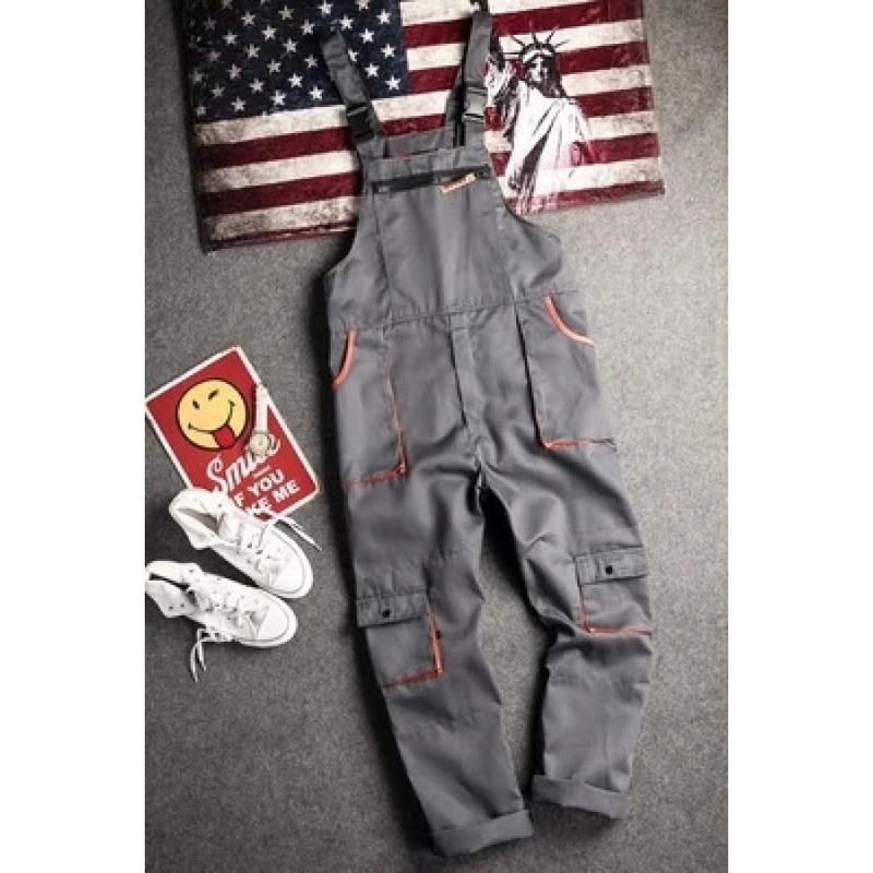 Bib overall casual worker clothing plus size sleeveless bib pants protective coverall strap jumpsuits fly pockets uniforms