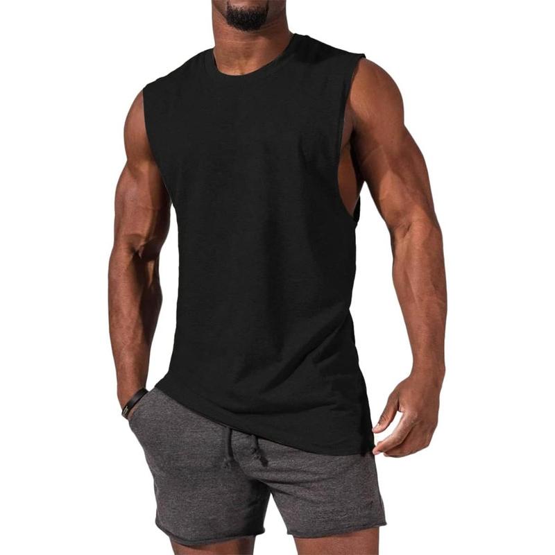 Runcati  Men's Sleeveless Tank Tops Crewneck Solid Loose Fit Shirt