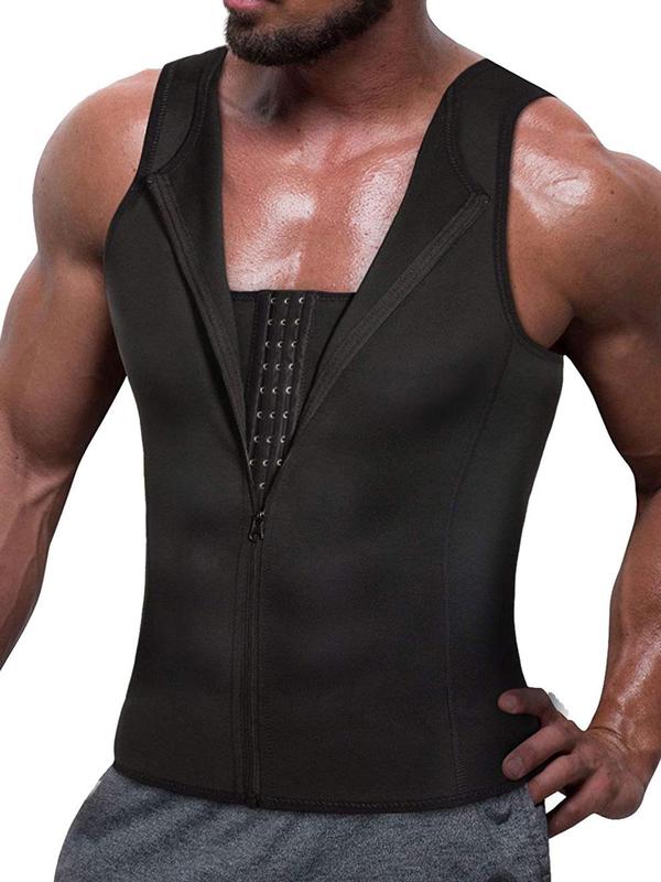 Men's Solid Zipper Compression Shapewear Tank Top, Casual Comfy Breathable Shaper for Daily Wear, Tummy Control Shapewear for Men