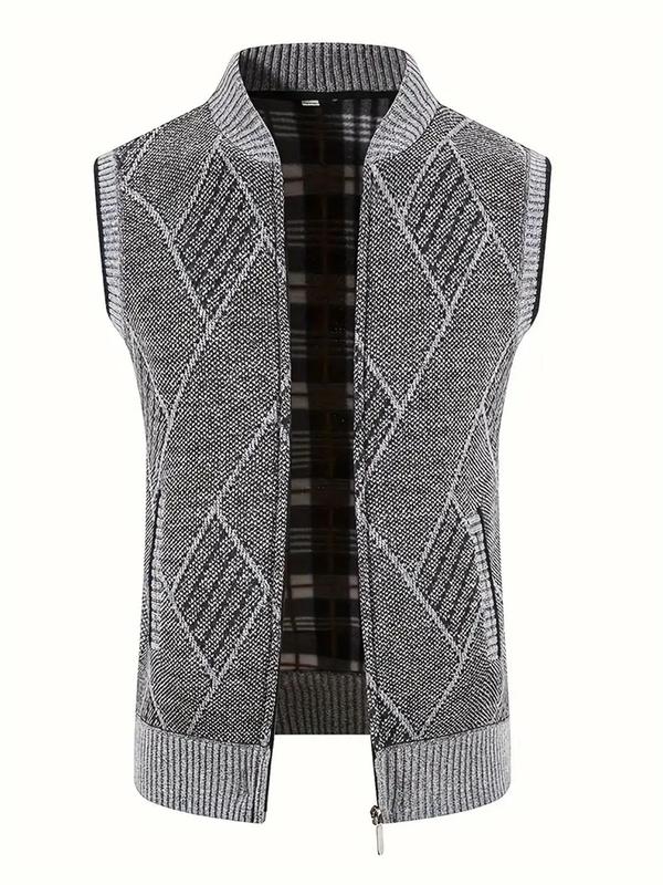 Men's Solid Zip Up Pocket Vest Jacket, Regular Fit Casual Sleeveless Mock Neck Outerwear for Fall & Winter, Men's Clothes for Daily Wear