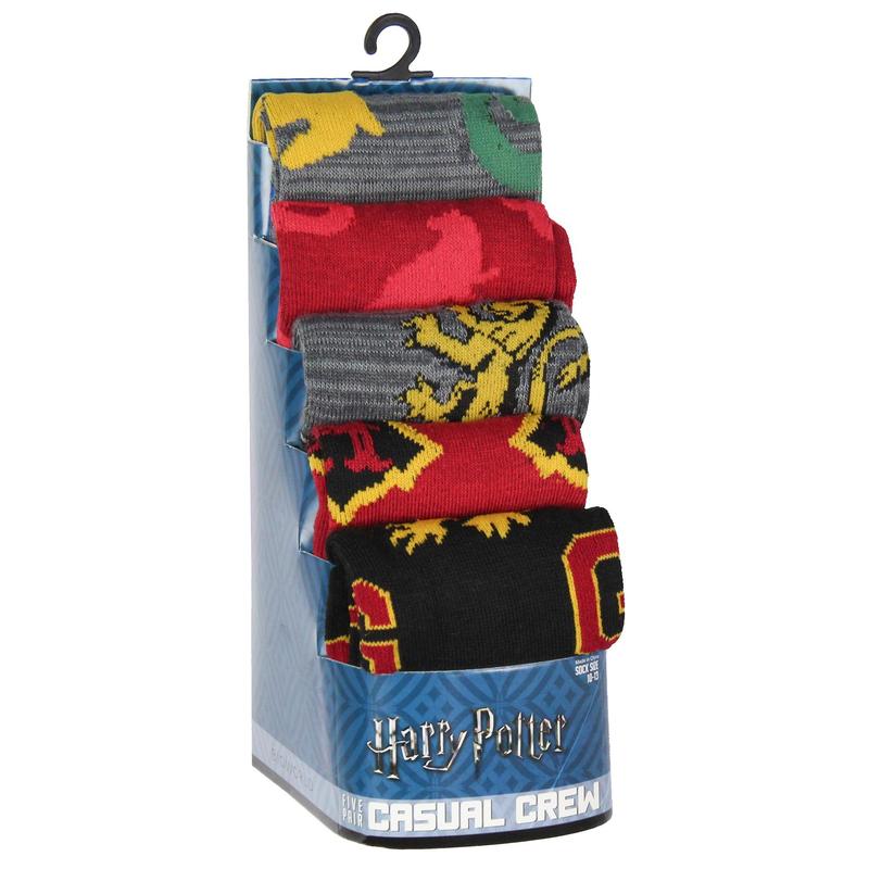 Harry Potter Socks Hogwarts Crest and Animal Designs 5 Pair Adult Casual Crew Socks