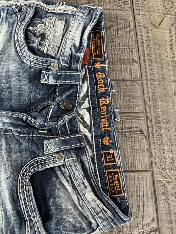 Rock Revival Men's Distressed Denim Jeans Slim Straight Blue, Men's Biker Jeans, 2000s Jeans, Comfortable Jeans For Men, Denim Jeans For Men