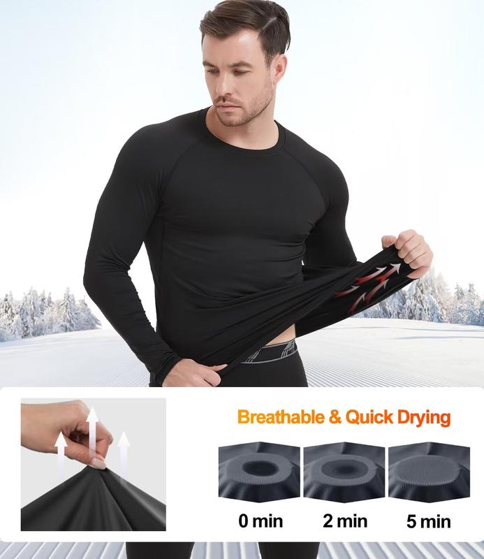 5 Pack Fleece Lined Men's Thermal Compression Shirt Long Sleeve Athletic Base Layer Cold Weather Gear Workout Top