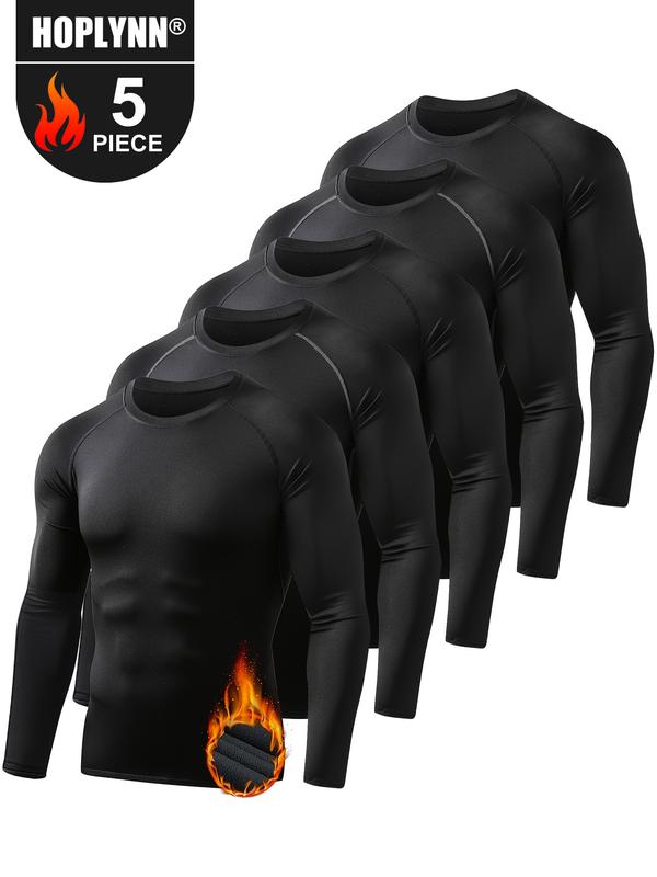 5 Pack Fleece Lined Men's Thermal Compression Shirt Long Sleeve Athletic Base Layer Cold Weather Gear Workout Top