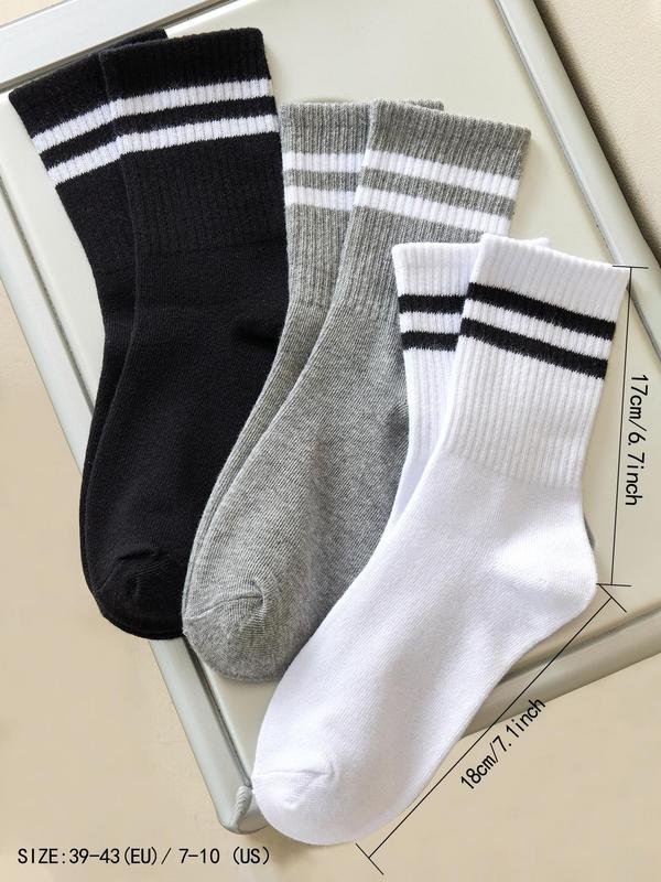 Men's 3 Pairs Striped Print Crew Socks, Comfort Cozy Sporty Sweat-absorb Mid Calf Socks For Men, Men's Socks For All Seasons