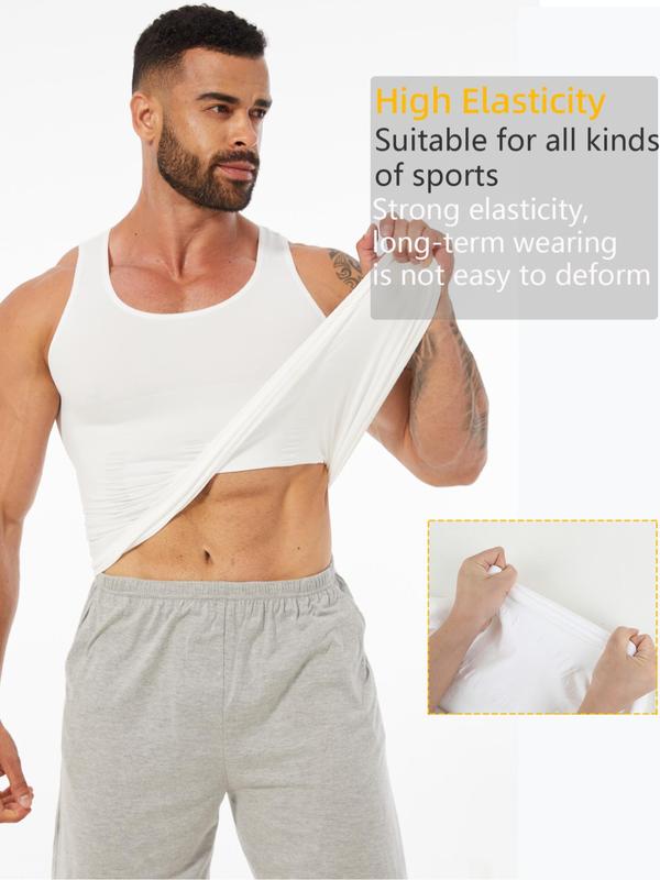 Men's Solid Round Neck Tank Top, Casual Comfy Tummy Control Shaper Vest for Daily Wear, Men's Shapewear for All Seasons