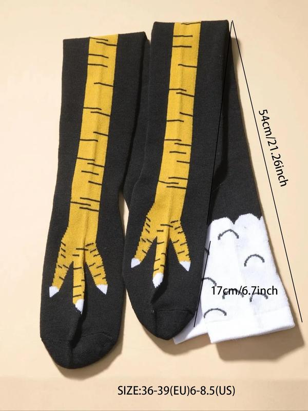 Men's 2024 Trendy Cartoon Print over the Calf Fuzzy Socks, Fall Wear, Fallfreshness Funny Chicken Feet Design Mid-calf Compression Socks, Comfortable Breathable Men's Scrunch Socks