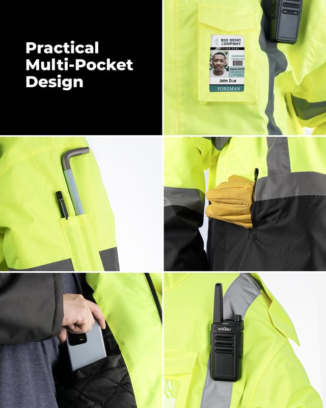 toolant Waterproof Safety Jackets for Men, High Visibility Reflective Work Jackets, Construction Coats for Cold Weather