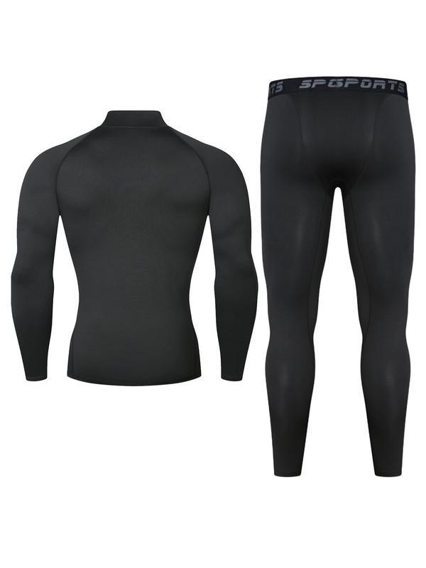 Men's Thermal Underwear Set, Long Sleeve Mock Neck Top & Leggings, Casual Comfy Breathable Tight Top & Pants, Men's Underwear Set for Fall & Winter