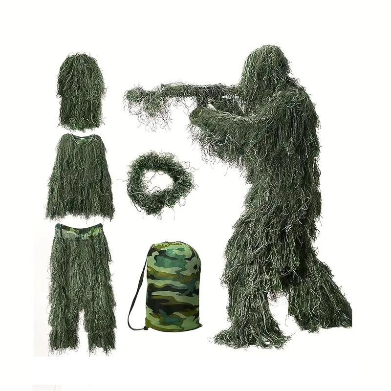 5-in-1 Ultimate Concealment Ghillie Suit, 3d Camouflage Apparel Lightweight, Breathable, Polyester Camouflage Clothing for Jungle Play, Cs, Bird Watching and Halloween Costume Prop, Perfect for Unisex Adults Youth