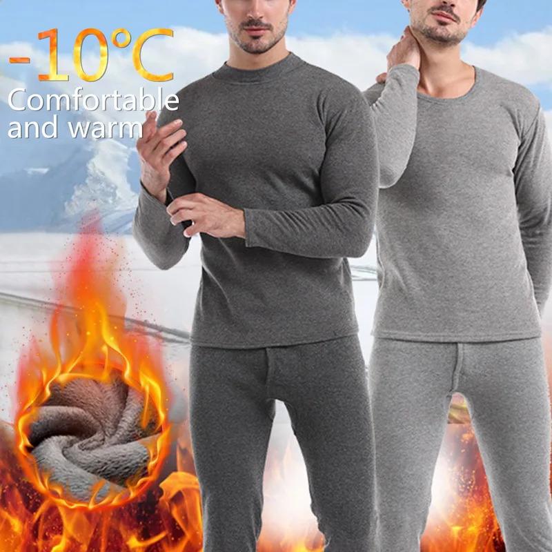 2pcs Set Men Winter Fleece-Lined Underwear Thermal Long Johns Thicken Warm Tops Pants Soft Comfortable Pajamas Man Clothing