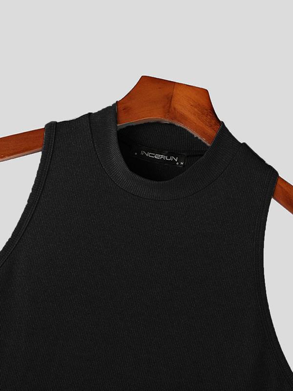 Men's Slim Plain Mock Neck Tank Top, Casual Sleeveless Top for Summer, Minimalist Menswear, Menswear for Daily Wear