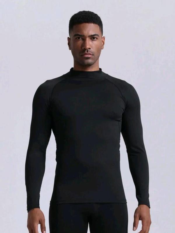 Men's Thermal Underwear Set, Long Sleeve Mock Neck Top & Leggings, Casual Comfy Breathable Tight Top & Pants, Men's Underwear Set for Fall & Winter