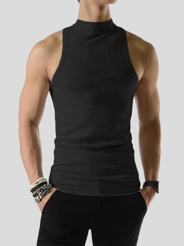 Men's Slim Plain Mock Neck Tank Top, Casual Sleeveless Top for Summer, Minimalist Menswear, Menswear for Daily Wear