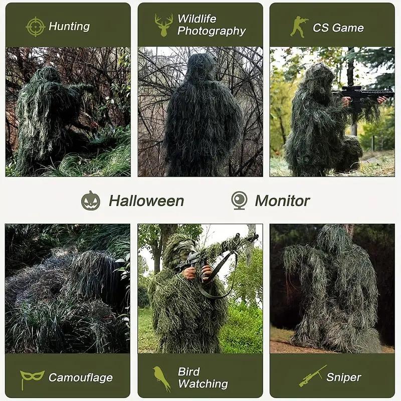 5-in-1 Ultimate Concealment Ghillie Suit, 3d Camouflage Apparel Lightweight, Breathable, Polyester Camouflage Clothing for Jungle Play, Cs, Bird Watching and Halloween Costume Prop, Perfect for Unisex Adults Youth