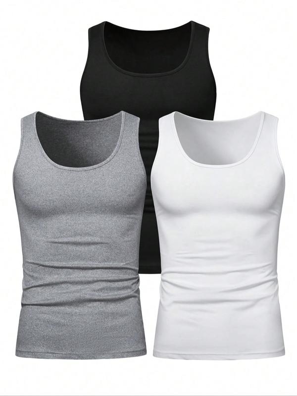 Men's Solid Color Round Neck Tank Top, Regular Fit Basic Casual Sleeveless Top for Summer, Men's Clothes for Daily Wear