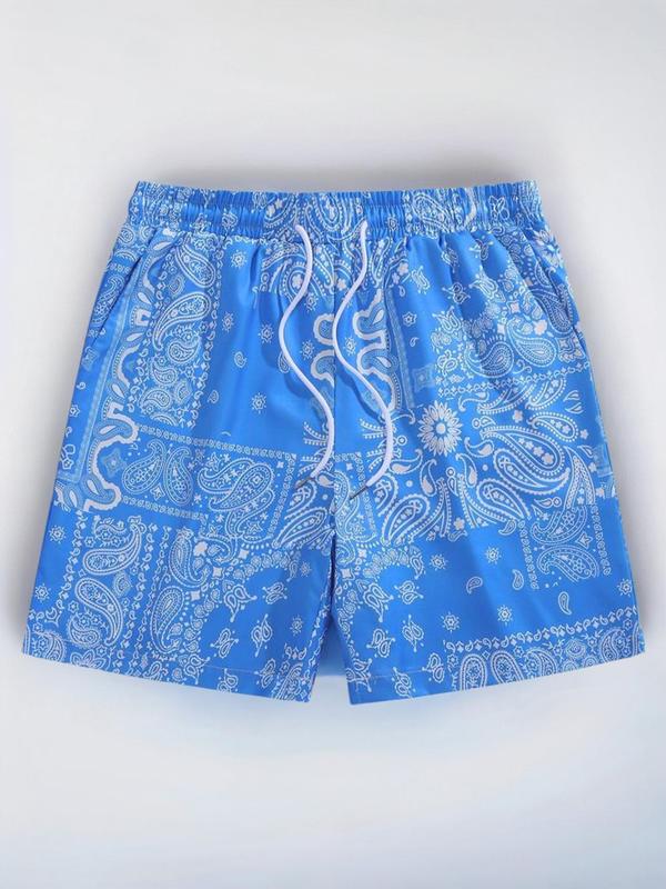 Men's Random Paisley Print Drawstring Waist Shorts, Regular Fit Casual Pocket Beach Shorts for Summer, Men's Bottoms for Daily Wear