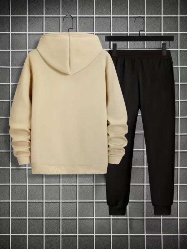 Men's Cross Print Pocket Sweatshirt & Drawstring Waist Sweatpants Set, Regular Fit Casual Long Sleeve Hooded Pullover & Jogger Pants, Men's Fall & Winter Clothes