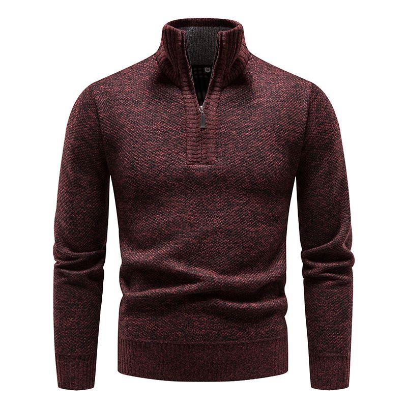 Half Zipped Stand Collar Men's Pullovers Season Men's Clothing Fleece-lined Thickened Long-Sleeved Sweater Cardigan