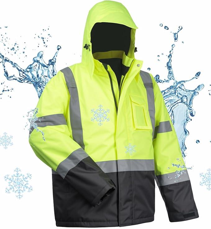 toolant Waterproof Safety Jackets for Men, High Visibility Reflective Work Jackets, Construction Coats for Cold Weather