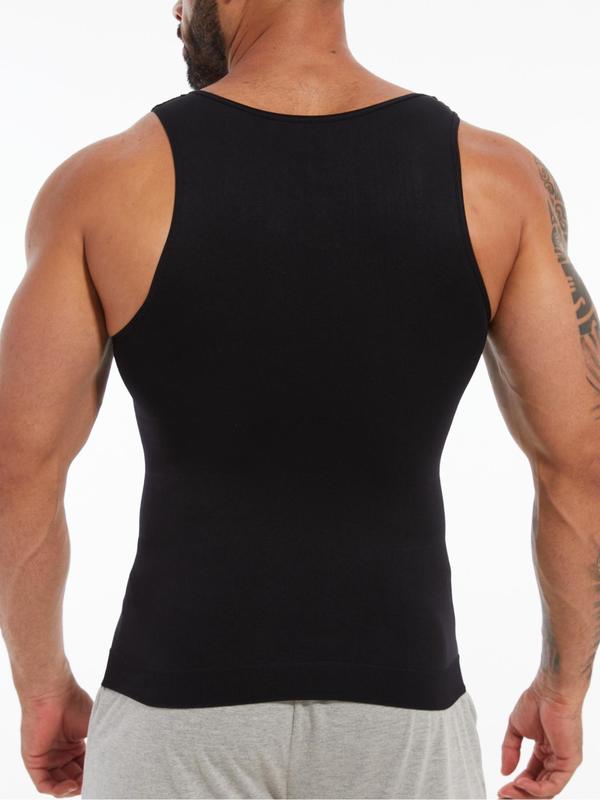 Men's Solid Round Neck Tank Top, Casual Comfy Tummy Control Shaper Vest for Daily Wear, Men's Shapewear for All Seasons