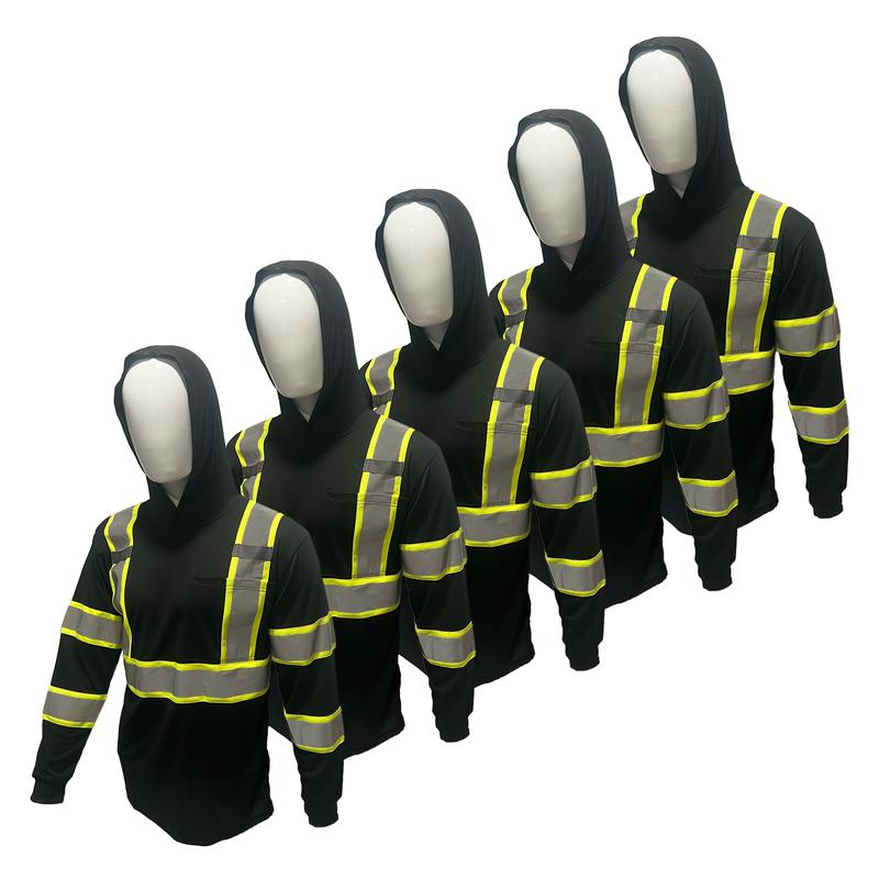 5 PACK SHIRT ST908 - High Visibility Hoodie Long Sleeve Safety Shirt with Hoodie Polyester Birdeye Mesh in Various Colors