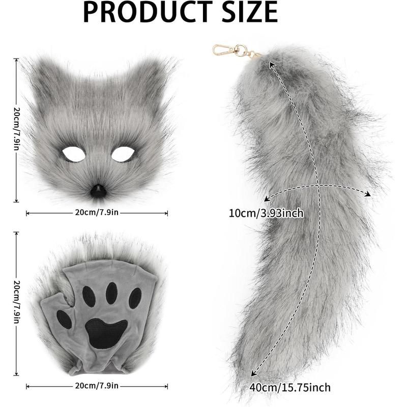 Cat Fox Mask Tail and Paws Gloves Set Furry Animal Kit Cosplay Costume Accessory Menswear Clothing