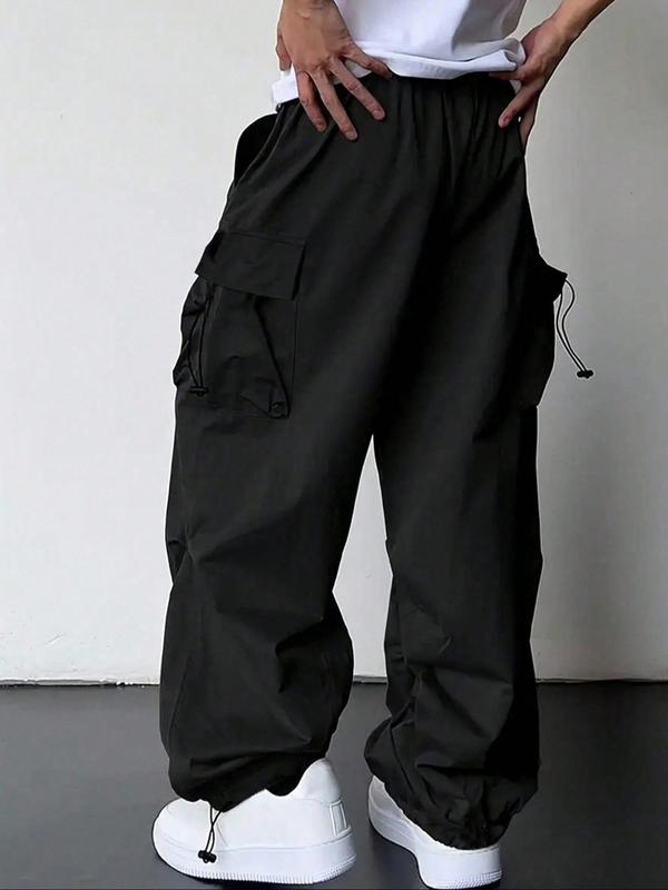 Men's Spider Print Drawstring Waist Cargo Pants, Casual Street Pocket Trousers for Daily Wear, Fashion Men's Bottoms for All Seasons