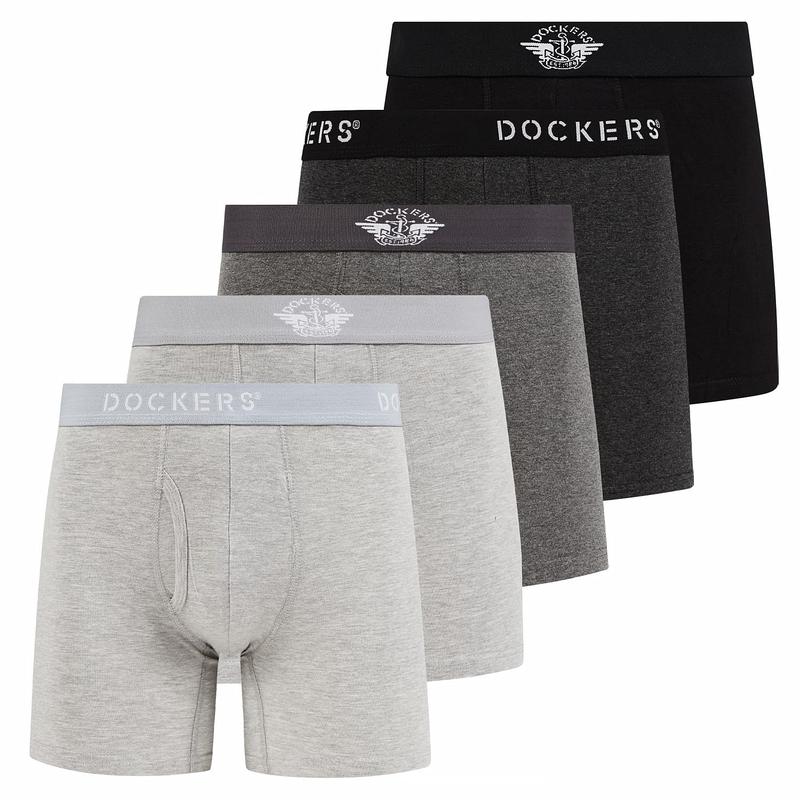 DOCKERS Mens Boxer Briefs Breathable Cotton Underwear for Men Pack of 5