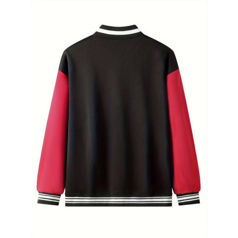 New York Series Men's Casual Fleece Baseball Jacket - 100% Polyester Knit Fabric, Slight Stretch, Alphabets Pattern, Regular Fit Fall Winter Jacket with Baseball Collar Style Menswear Coats Menswear Coats Menswear Coats Menswear Coats Menswear Coats Tops