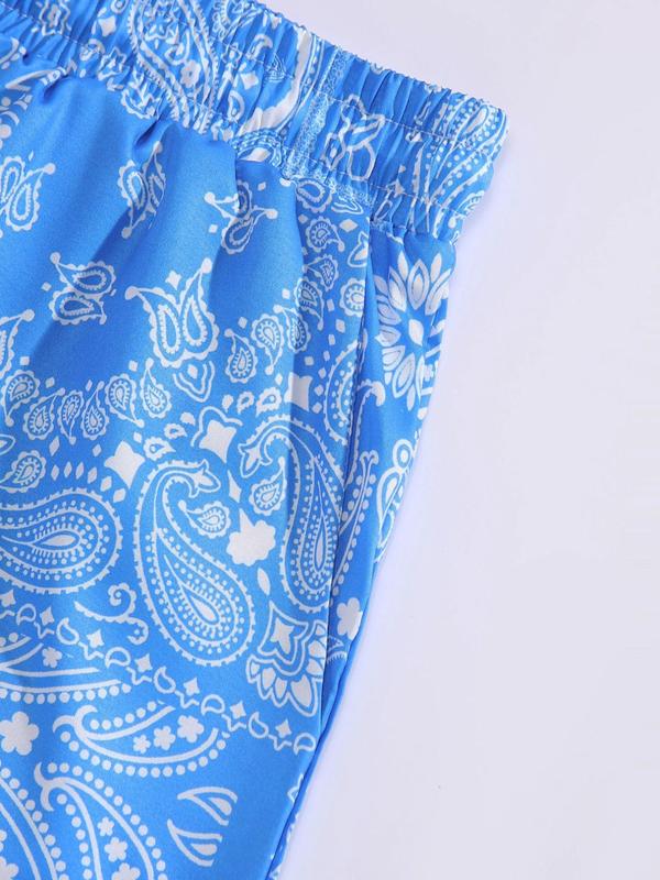 Men's Random Paisley Print Drawstring Waist Shorts, Regular Fit Casual Pocket Beach Shorts for Summer, Men's Bottoms for Daily Wear