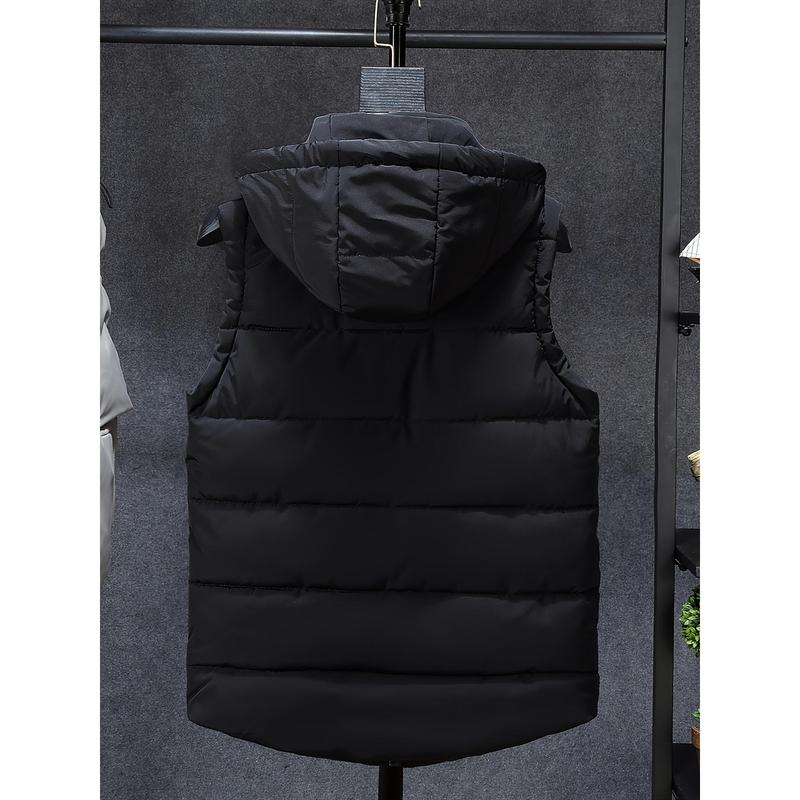 Men's Fashion Sleeveless Warm Hooded Vest Jacket Zipper Outdoor Winter Casual Vest Windproof Jacket