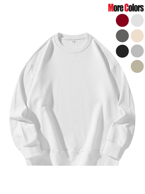 Men's Solid Color Crew Neck Sweatshirt, Loose Casual Fashion Long Sleeve Pullover for Fall & Winter, Men's Clothes for Daily Wear