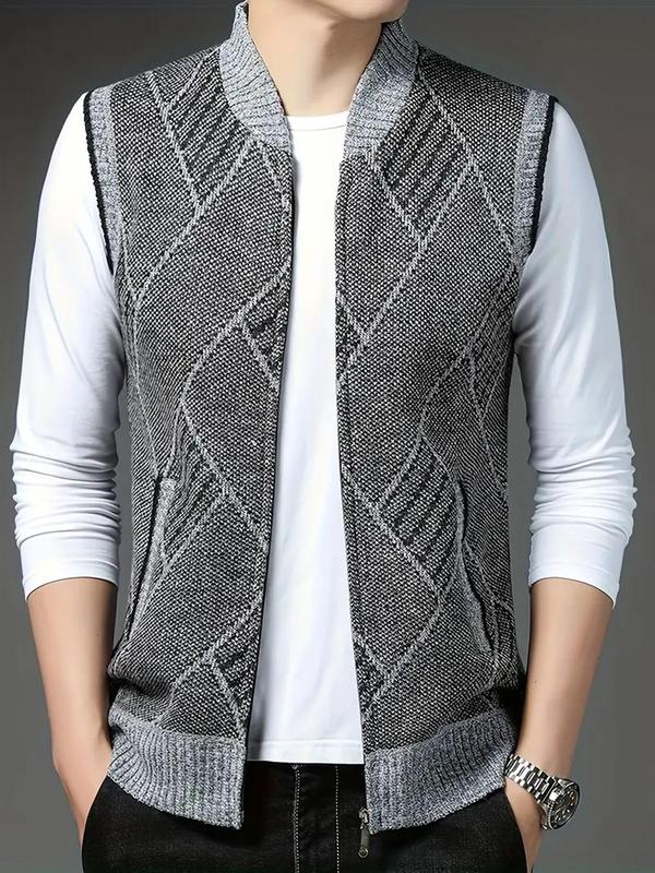 Men's Solid Zip Up Pocket Vest Jacket, Regular Fit Casual Sleeveless Mock Neck Outerwear for Fall & Winter, Men's Clothes for Daily Wear