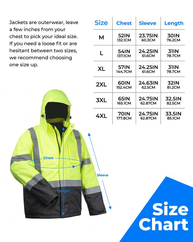 toolant Waterproof Safety Jackets for Men, High Visibility Reflective Work Jackets, Construction Coats for Cold Weather