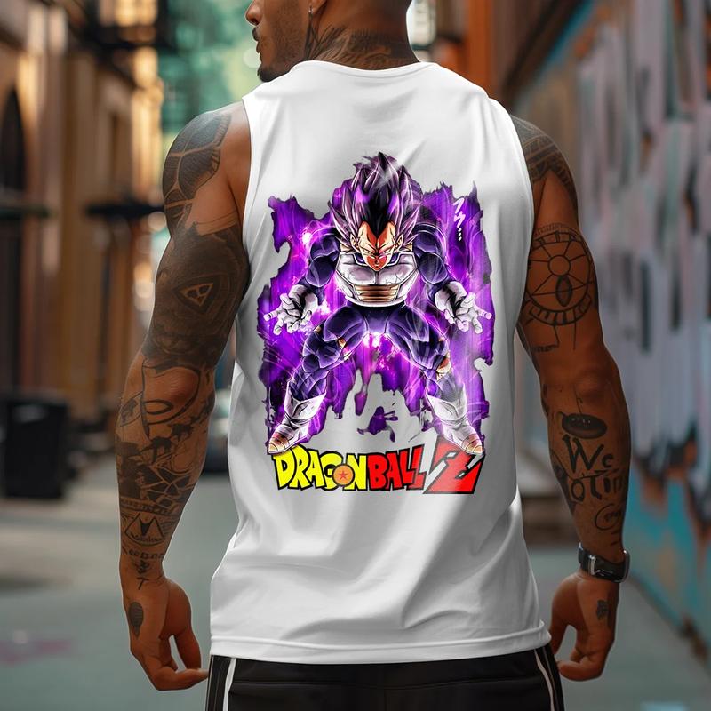 Casual Dragon Ball Anime Vegeta Print Tank Top, Manga Tank Top For Men, Anime Printed T-shirt, Anime Manga Shirt, DB Gift For Fans, Gift For Anime Lovers, Gift For Him, Gift For Her