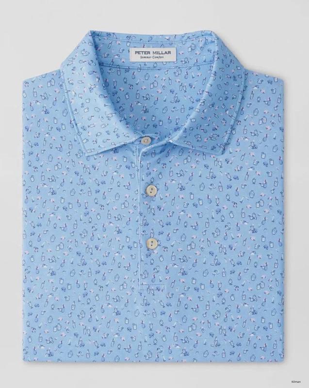 Peter Millar Polo Mens LARGE Blue Drinks Cocktail All Over Print Golf NEW $110