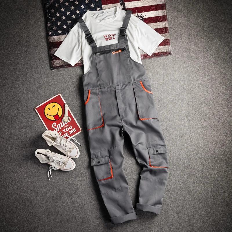 Bib overall casual worker clothing plus size sleeveless bib pants protective coverall strap jumpsuits fly pockets uniforms