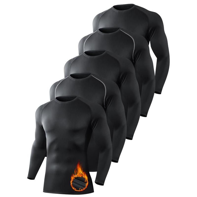 5  Pack Men's Thermal Compression Shirt Fleece Lined Long Sleeve Athletic Base Layer Cold Weather Gear Workout Top