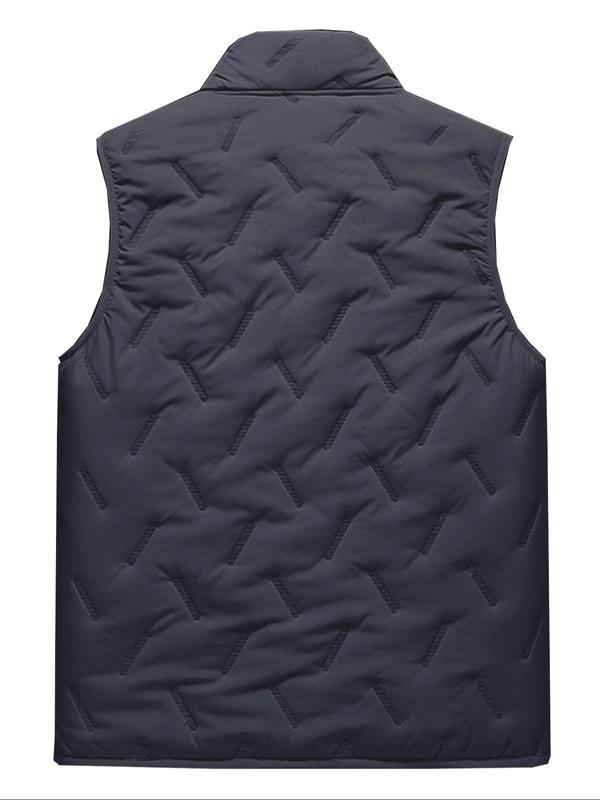 Men's Solid Zip Up Thermal Lined Funnel Neck Gilet, Regular Fit Casual Pocket Design Sleeveless Outerwear for Winter, Men's Clothes for Daily Wear