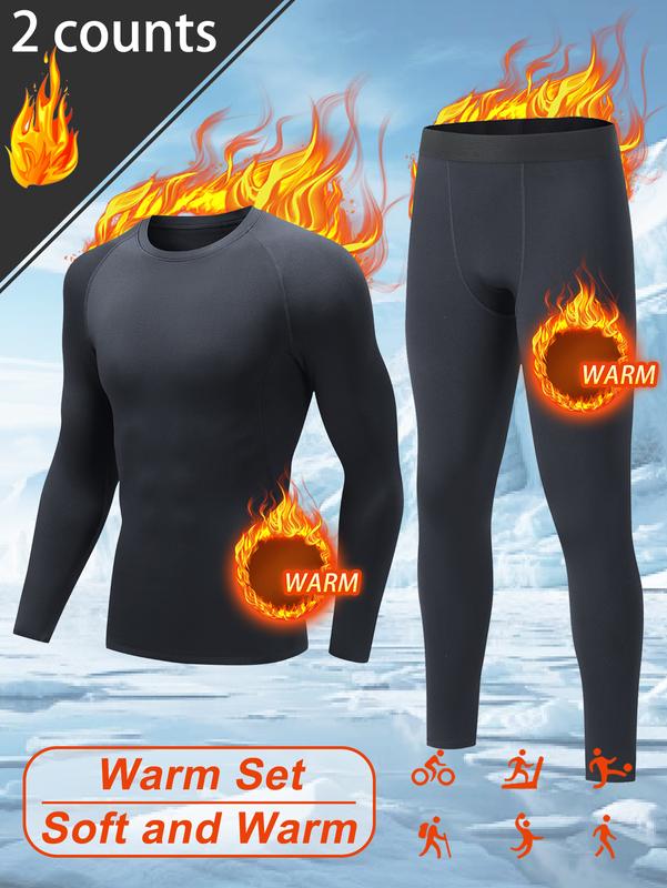 2 Pcs Men's Padded Thermal Sports Suit Reinforced 4D Elastic Running Gear Underwear Winter Cold Protection Thermal Suit