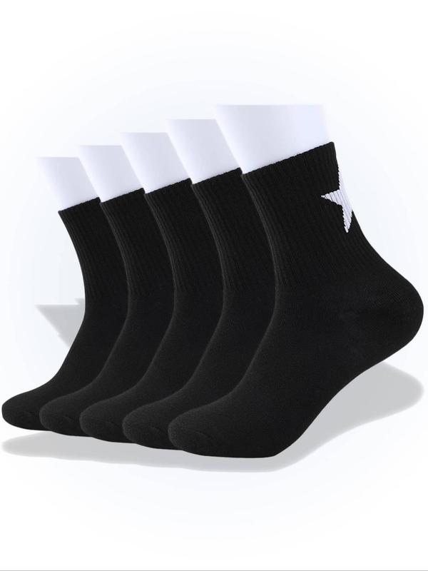 Men's 5 Pairs Casual Star Print Crew Socks, Mid-calf Socks, Athletic Running Socks, Multi-pack Mid Tube Knit Socks for Men, Men's Socks & Hosiery, Menswear